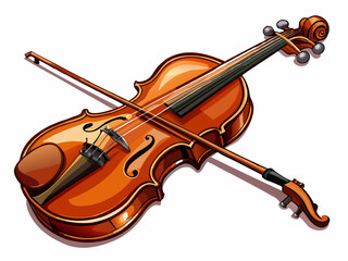 Obraz premium A realistic vector of a classical violin with bow, placed diagonally, isolated on a white background