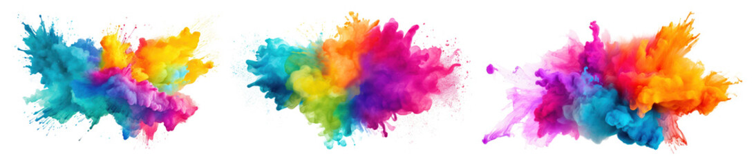 PNG Vibrant colorful paint splashes, element set on transparent background