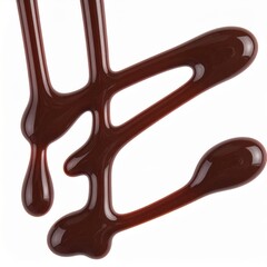 Close-up of chocolate drizzle on isolated white background with smooth flow and soft lighting for indulgent food visuals