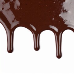 Close-up of chocolate drizzle on isolated white background with smooth flow and soft lighting for indulgent food visuals