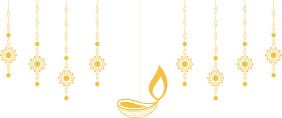 Happy Diwali banner with hanging diya or lamp vector image
