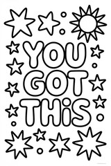 Coloring page with you got this message surrounded by stars isolated on white background