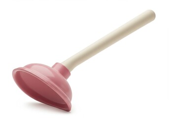 Pink plunger with a wooden handle on a bright background