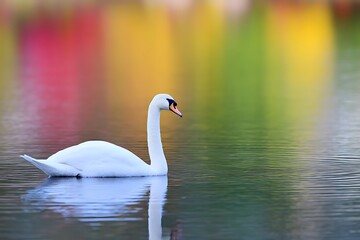 Obraz premium Serene swan gliding on reflective water