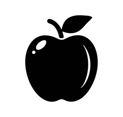 A simple black and white illustration of a single apple with a leaf and stem