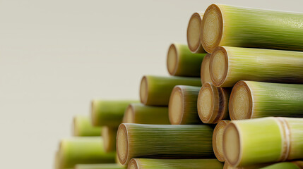 Stacked fresh bamboo stalks with clean background in minimal style, ideal for eco-friendly branding, packaging visuals and sustainable material promotion