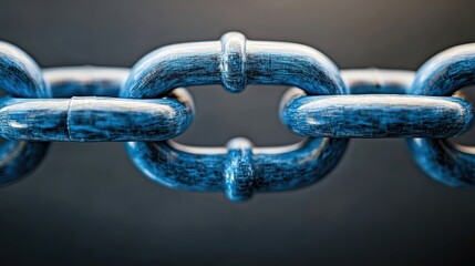 Fototapeta premium Close-up of a weathered blue metal chain with interconnected links, highlighting texture and detail