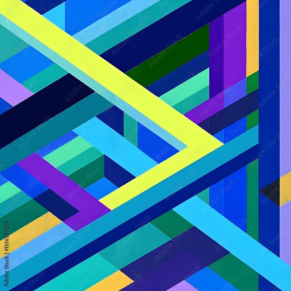 Poster an abstract composition of intersecting lines and geometric shapes a symphony of colors