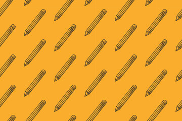 Pattern of black pencils on a yellow background, great for stationery branding, educational materials, school supplies ads, and office themed designs.