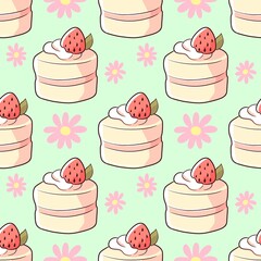Sweet Strawberry Shortcake & Flowers Pattern