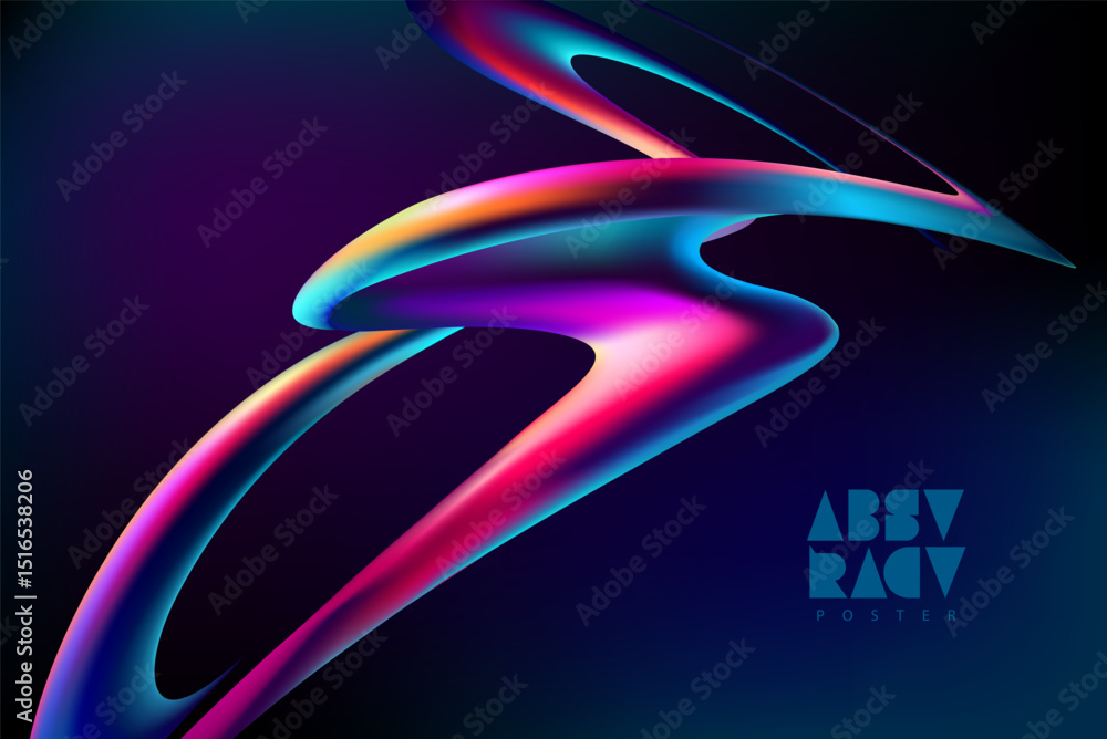 Poster abstract fluid 3d ribbon. colorful dynamic shape of spiral lines. liquid design element.