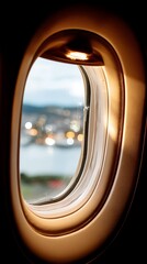 Airplane Window View of City at Dusk