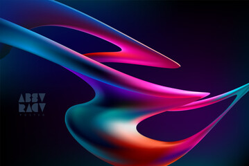  3D colorful twisted lines. Liquid geometric shapes. Abstract vector design element.