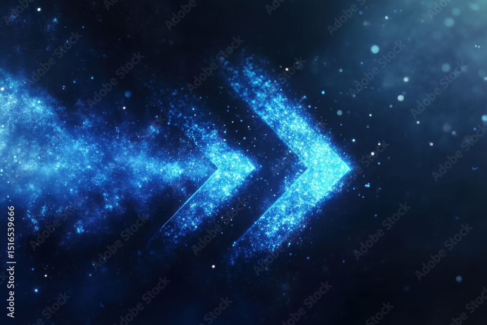 Poster abstract blue glowing arrows digital art sparkle background design light space style image future