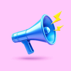 A blue megaphone isolated on pink background