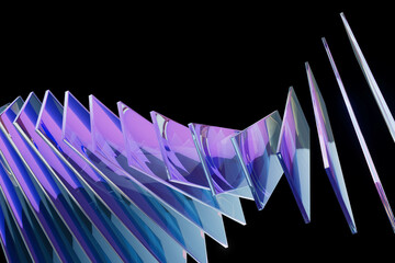 A series of blue and purple glass panels