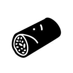 Minimalist black silhouette of a burrito wrapped in tortilla on white background