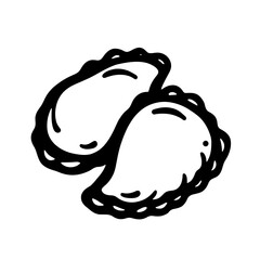 Minimalist black silhouette of empanadas on a white background