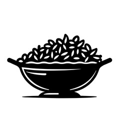 Minimalist black silhouette of an Indian curry dish with rice on the side