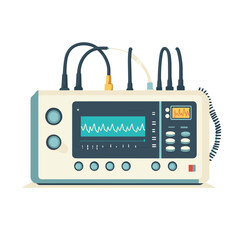 Fototapeta premium Cream Colored Oscilloscope with Screen Displaying a Teal Waveform on a White Background