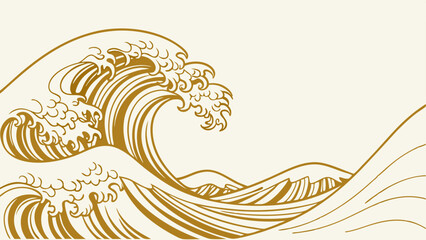 Fototapeta premium Golden japanese wave design element, transparent background