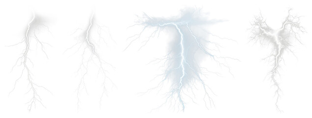 Obraz premium PNG Electricity bolts striking sky, element set on transparent background