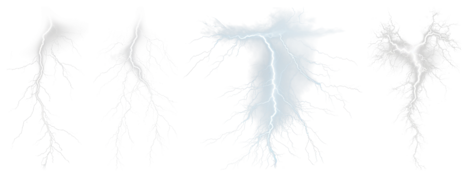 PNG Electricity bolts striking sky, element set on transparent background