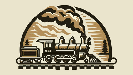 A vintage logo with an illustrated steam locomotive in sepia tones, capturing the spirit of a railway company's heritage