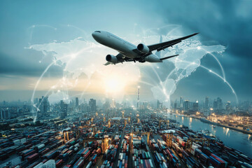 Fototapeta na wymiar Global logistics and air transportation connecting cities with s