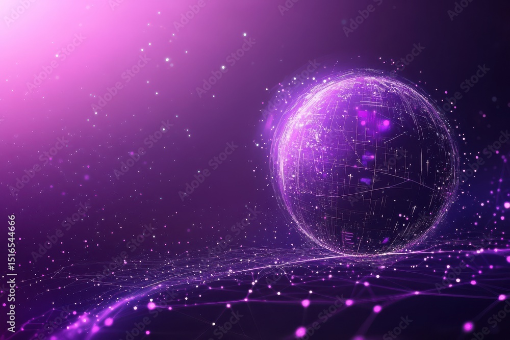 Aufkleber abstract purple digital globe network technology background web art data lines space world violet