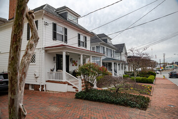 Historic city of Annapolis on Maryland's Chesapeake Bay. various architectural styles in Old Town district.