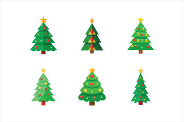 Christmas Tree Vector Collection  Festive Holiday Decorated Pine Trees Set