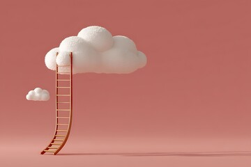 Cloud Ladder, Pink Background, Dreamy Scene