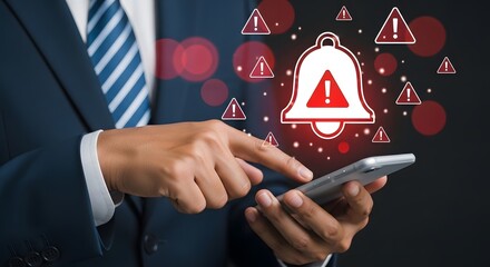 Businessperson receives urgent mobile alert notification warning of a critical system failure requiring immediate attention.