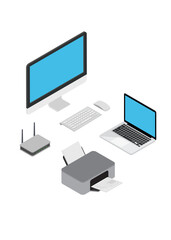 Isometric vector computer stock illustrations for digital workstations.