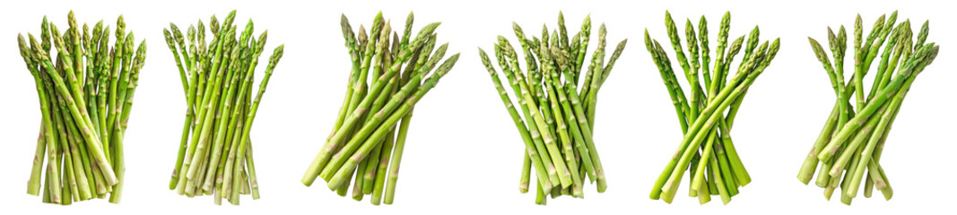 PNG Fresh green asparagus bundles arranged, element set on transparent background