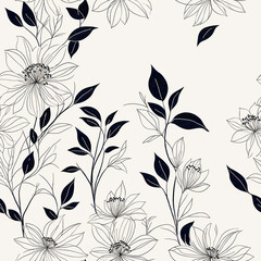 Fototapeta premium Floral pattern with black line art on a light background 