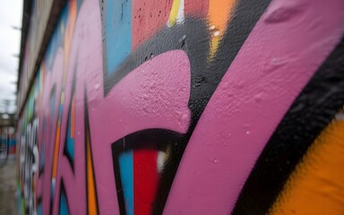 Obraz premium Close-up abstract graffiti art on a textured surface, perfect for urban backgrounds, street culture visuals, grunge design themes, modern art concepts, and edgy creative compositions