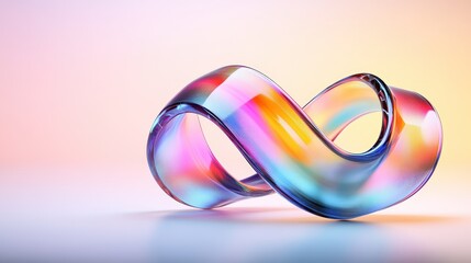 Elegant colorful glass sculpture with reflective surface and smooth curves on soft pastel background