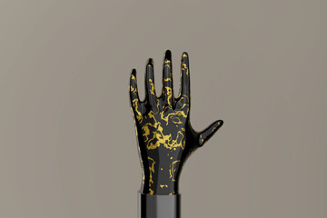 A hand with gold paint on it