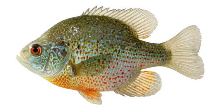 Stunning Close-up of a Pumpkinseed Sunfish Detailed View of its Colorful Scales and Fins