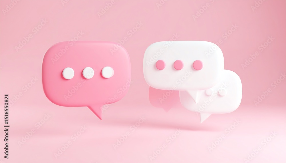 Poster charming 3d rendering of two pink and white speech bubbles symbolizing online conversations against 