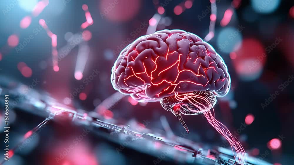 Poster artificial intelligence brain with glowing neural network, digital connections, and futuristic techn