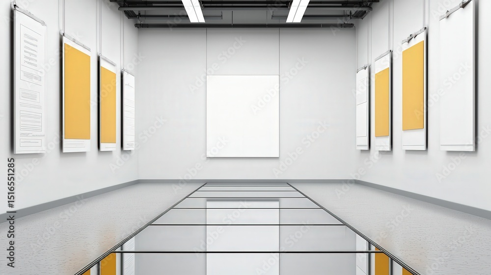 Aufkleber innovation lab collaboration transformation concept. empty gallery with blank walls and reflective f
