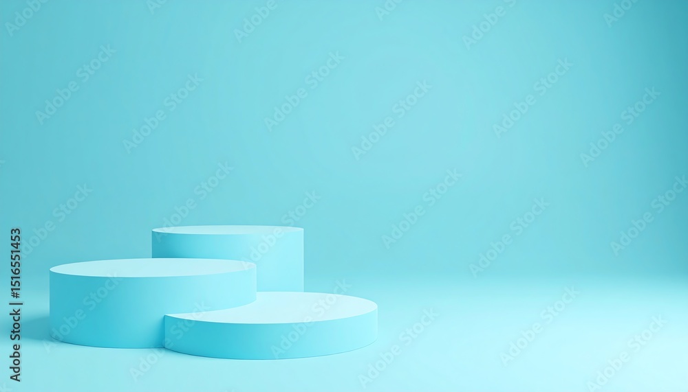 Poster three stylish blue circular tables arranged on a minimalist background showcasing modern design in 3