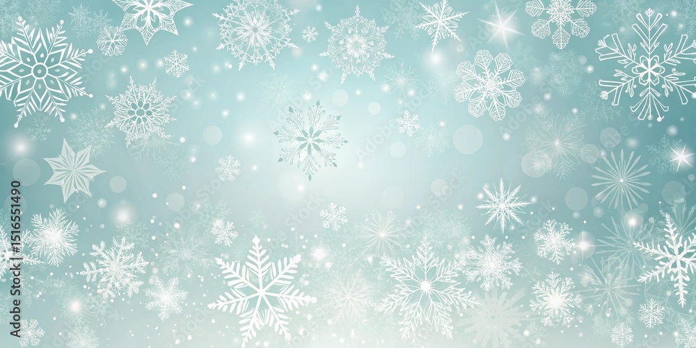 Aufkleber A Winter Wonderland of Delicate Snowflakes on a Soft Blue Background, Featuring Sparkling Lights and an Array of Intricate Designs