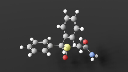 armodafinil molecule 3d, molecular structure, ball and stick model, structural chemical formula wakefulness-promoting agent