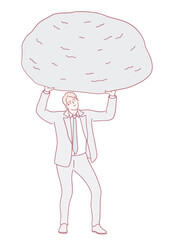 An illustration of a businessman struggling to lift a heavy burden, symbolizing his stress and challenges