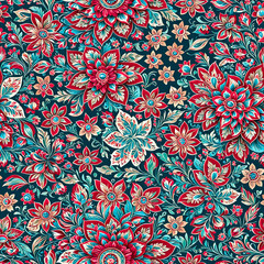 Colorful floral pattern with intricate designs on a dark background  