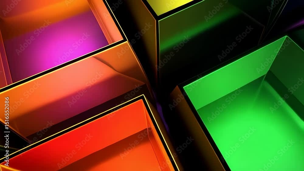 Poster abstract arrangement of rectangular boxes exhibiting diverse vibrant colors in a geometric pattern, 